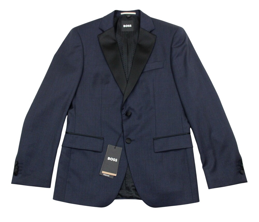 Hugo Boss Huge Tuxedo Suit Jacket 36 R Mens Slim Fit Dark Blue 120s Wool Coat